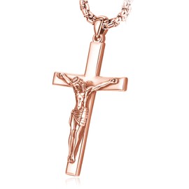 Eusense 925 Sterling Silver Cross Pendant Rose Gold Crucifix Jesus Christ Necklace Crucifix Necklace Pendant Religious Catholic Amulet Jewellery Protection Gift for Men Women