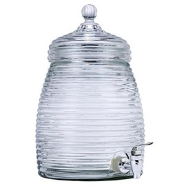 Elegant Mini Beehive Glass Beverage Dispenser with Glass Lid and Spigot - Hold 1.3 Gallons of Your Favorite Beverage - for Outdoor Dining, Parties, Outdoor Events or Tailgating