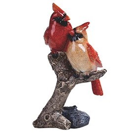 ICE ARMOR 8" H Red Northern Cardinal Couple Standing on Tree Trunk Statue Wild Animal Decoration Figurine, Multicolor (78GSC54622)