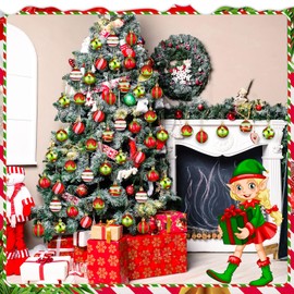 BBTO 40 Pcs Christmas Ball Ornaments 1.18 Inch Glittering Hanging Mini Xmas Balls for Tree Decoration Elf Balls Red Green Swirl Candy Cane Christmas Bulbs for Home Indoor Holiday Party Decor