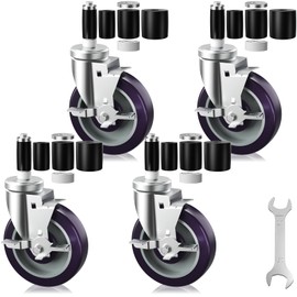 OK5STAR 5 Inch Expanding Stem Caster Wheels Set of 4 for Table Legs, Expandable Stem Caster All with Brake Fit 7/8", 1", 1-1/2" and 1-5/8" Inner Diameter Tube Leg Adapter Caster