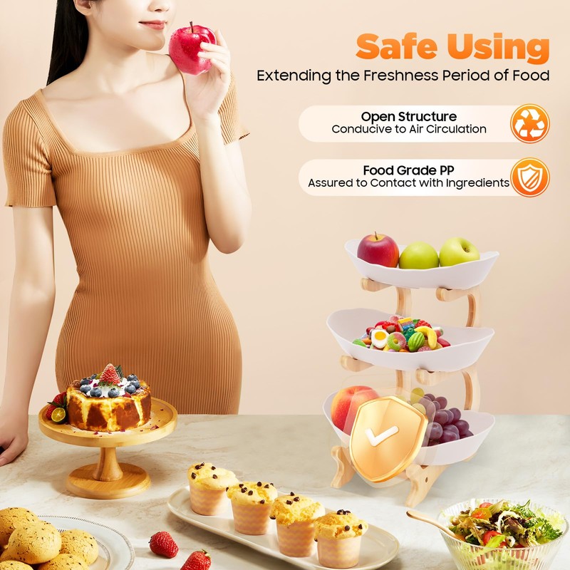 Gbonklong 3 Tier Fruit Bowl Basket, Plastic Oval Bowl Set