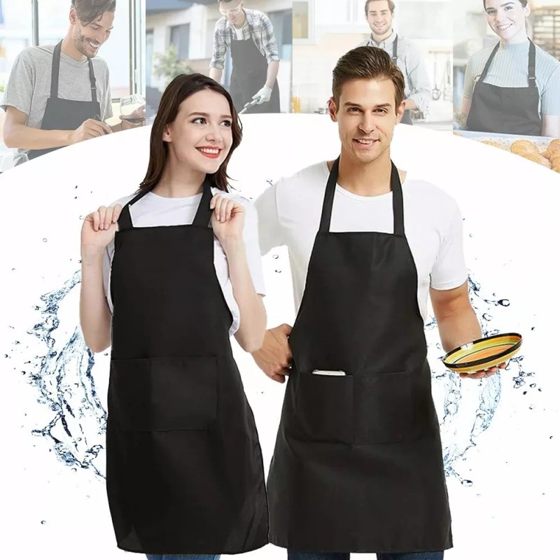 LOMETEB 2 Pack Mandil Delantal Para Chef Anti-agua Poliéster Algodón