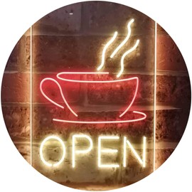 Open Coffee Cup Café Bistro Shop Dual Color LED Neon Sign Red & Yellow 8.5" x 12" st6s23-i2038-ry