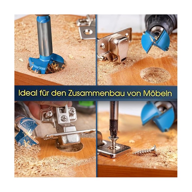 Yuentoen 5 Piece Forstner Drill Bit Set, Adjustable Positioning Drill,
