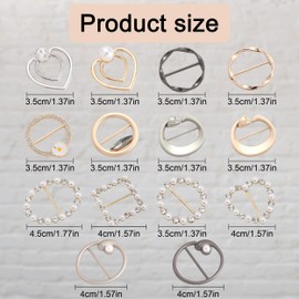 14 Pcs Scarf Ring and Clips, Multicolor Clothes Corner Knotted Button, Fashion Alloy Circle Clip Buckle Shirts Cinch Clip Waist Buckle Clothing Decoration Accessories for Womens Clothes