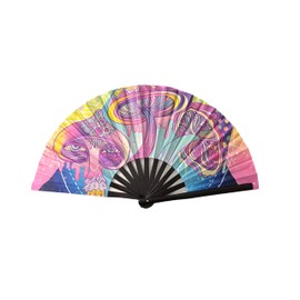 CYNMOON - Mushrooms - Large Rave Clack Folding Hand Fan for Men/Women - for EDM, Music Festival, Club, Event, Party, Dance, Performance, Decoration, Gift