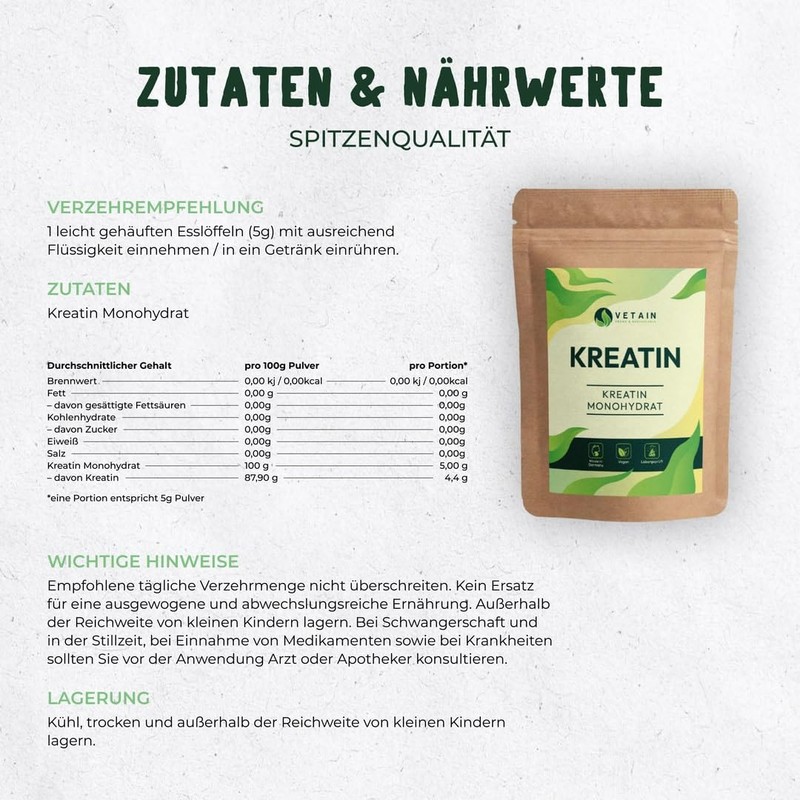 Vetain Creatine Monohydrate Powder 250 g - Pure Creatine Monohydrate
