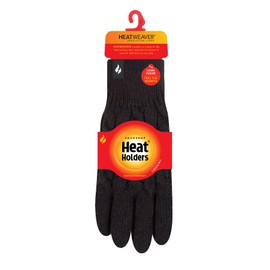 HEAT HOLDERS - Ladies Cute Striped Fairisle Warm Knitted Fleece Lined Winter Thermal Gloves (M/L, Black)