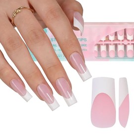 Misssix Puntas de Uñas de Gel Francés, 240 Piezas, Punta Francesa, Prensa En Uñas Largas, Cuadradas, Rosa, No Es Necesario Limar Puntas Predurables, U