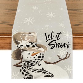 Artoid Mode Grey Snowman Snowflake Let it Snow Christmas Table Runner, Seasonal Winter Xmas Kitchen Dining Table Decor for Home Party Indoor 40x140 cm