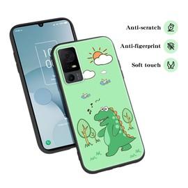 Nuouxoco for TCL 40 XL/TCL 40 T (T608DL) Case, for Lively Jitterbug Smart4 Case Cute Cartoon for Girly Women Girls with Lanyard Strap Slim TPU Shockproof Protection Cover for TCL 40T-Cute Dinosaur