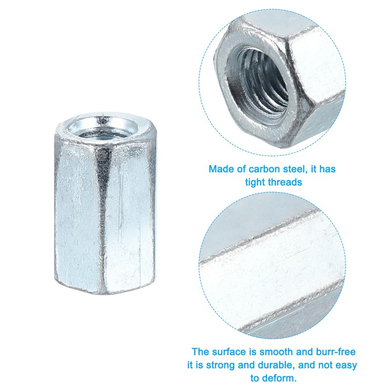 sourcing map M10x1.5mm Coupling Nuts, 5 Pcs Carbon Steel Galvanized