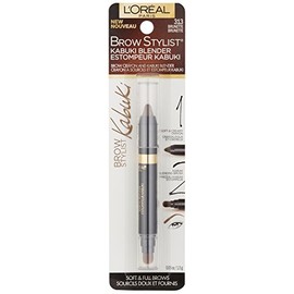 L'Oreal Paris Estilista de cejas Kabuki Licuadora Crayón para cejas, morena, 0.5 onzas