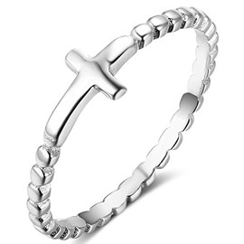 Size 3-13 Stainless Steel Hammered Christian Cross Wedding Band Cross Ring (Silver, 8)