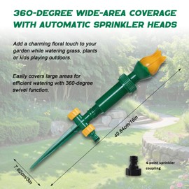 Pcmursal 360 Graden Sprinkler, 16" Tulip Sprinkler Head,Oscillating Sprinklers for Yard, Lawn, Patio(2 Adapters Included)