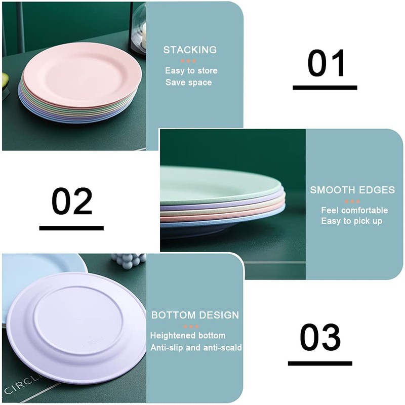10inch 11inch Dinner Plates Set of 10, Reusable Wheat Straw