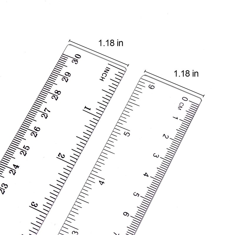 Plastic Ruler 2 Pack 12 Inch and 6 inch Clear