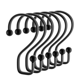 BATHDESIGN Shower Curtain Hooks Rings, 12 Pcs S Shape Shower Curtain Hooks, Rust Proof Shower Curtain Rings, Shower Hooks for Shower Curtains, Kitchen Utensils, Clothing, Towels, Black