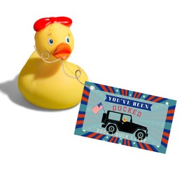 Duck Duck SUV You’ve Been Ducked American 4th of July Tag Cards 2x3.5” | 50 pk | to Attach to Rubber Ducks with Grills car Game to add to Your SUV Jep Red White and Blue Patriotic