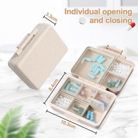Pill Organiser, Pill Box 7 Days Small Pill Box Pill Box 7 Days 9 Compartments Travel Pill Organiser Portable Pill Box Daily Pill Organiser Travel Pill Box for Bag Purse Beige