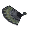 Folding Fan Black Bones Beautiful Peacock Pattern Antique Bamboo Hand