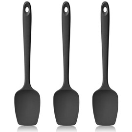 Lilybeam 600ºF Heat Resistant Spatulas, High Heat Food Safe Semless Kitchen Silicone Spoon Spoonula Scraper Set for Cooking Baking Mixing Scraping Stirring Nonstick Cookware Pan Bowl (3Pcs,Black)