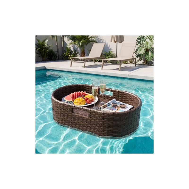 Devoko Floating Pool Tray Large PE Rattan Pool Serving Bar,