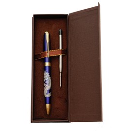 February Mountain Mother of Pearl Ballpoint Pen, Retractable Ballpoint Pens, for Gift, Business, Office, 1.0mm Medium Point Black Ink, Extras Replaceable Metal Refills (Dragon-Blue-Black Ink)