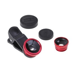 KOMBIUDA Smartphone Camera Lens Kit Clip Fisheye Super Wide Angle Macro Lens Stylish Red Design Easy Installation Professional High