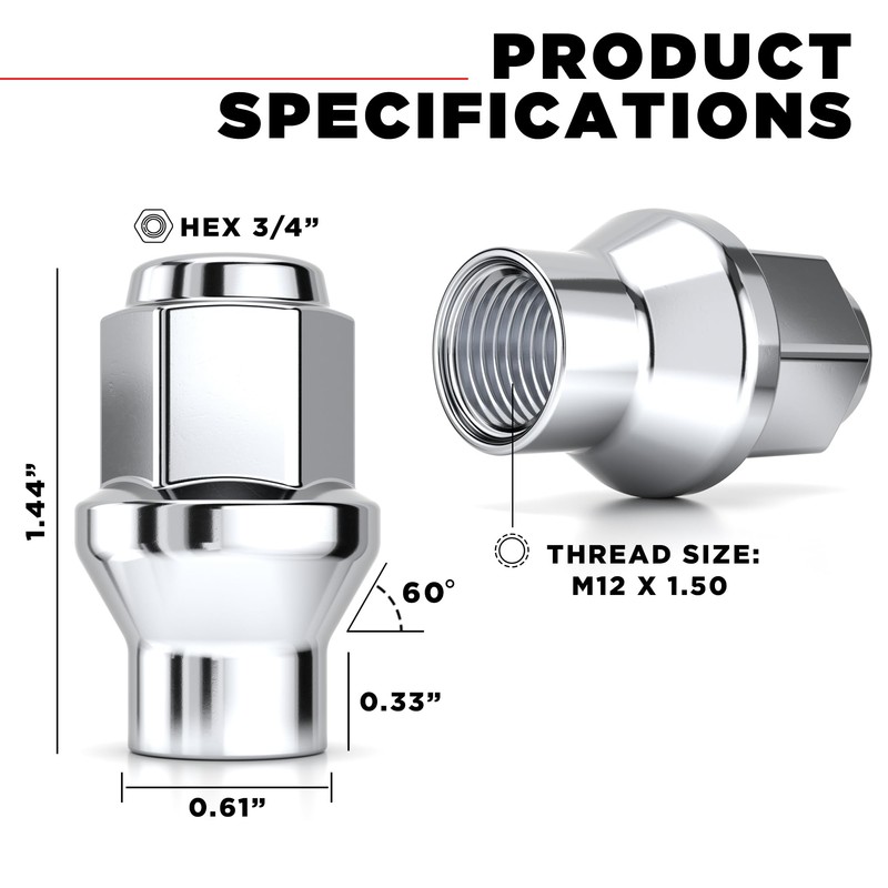 White Knight 7807-4 Chrome ET Bulge Lug Nut - 4