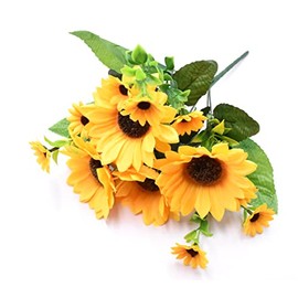 Aliotech Beautiful Yellow Sunflowers Artificial Flowers Mini Fake Sunflowers Bouquet with Stems for Home Decoration Party DIY Wedding Bouquets Baby Shower Outdoor Indoor Decoration