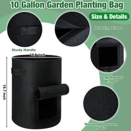 Hushee 10 Pcs Potato Grow Bags Garden Planting Bag Vegetable Grow Bags with Flap and Handle Thickened Nonwoven Fabric Pots Thick Fabric Garden Containers for Potato Tomato Vegetables