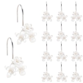 LLYSTTDS Decorative Shower Curtain Hooks 12pcs White Flower Resin Curtain Hooks Cute Bathroom Decor Shower Curtain Rings for Bathroom Baby Room Nursery