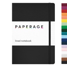 PAPERAGE - Libreta de rayas, tipo diario (color negro), 160 páginas, tamaño mediano de 14.2 cm x 20.3 cm - Papel grueso de 100 g/m² – Libreta de anotaciones de tapa dura para trabajo, escuela y toma
