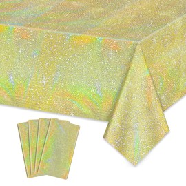 APUXXJUPA Gold Glitter Table Cloth, 4 Pack Gold Yellow Tablecloths for Anniversary Party Supplies Golden Birthday Party Decorations Wedding, 130 x 220 cm