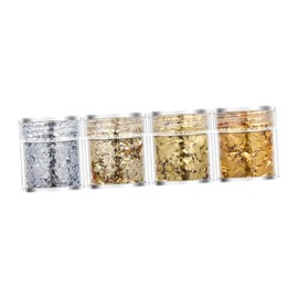 Milageto 4 Pieces Nail Art Foil Flakes,Manicure Charms Decorations,Irregular Thin DIY 3D Nail Art Tips Foil Glitter Sequins Confetti, Champagne Silver
