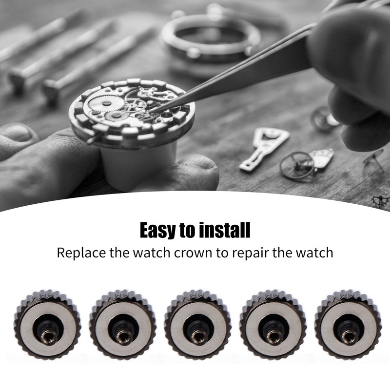5pcs Watch Crown Steel Watch Head Repairing Parts Replacement Accessories