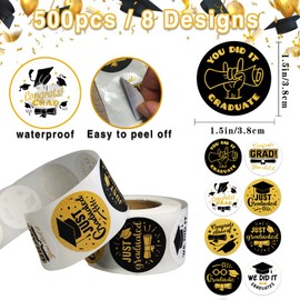 500Pcs Graduation Stickers 1.5in Self Adhesive Graduation Cap Decorative Congrats Labels,Class of 2025 for Envelope Stickers Labels Candy Baking Clothes Scrapbook Party Favors