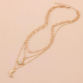 TseenYi Moon Star Layered Necklace Crystal Crescent Star Choker Necklace Small Star Moon Necklace Layering Papercilp Chain Necklace Jewelry for Women and Girls Gifts(Gold)