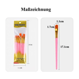 Brush Set, 10 Pieces High-Quality Brushes with Wooden Handles, Brush Set Children Various Sizes for Artists, Adults and Children Painting Lovers, Beginners, Pink
