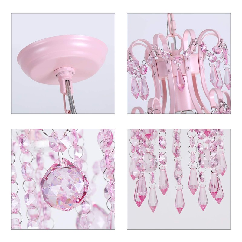 Q&S Mini Crystal Chandelier, Modern Pink Chandelier,Small Hanging Light Fixture