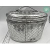 Bloomingdale's Makeup Bag Train Case 8.5"x6.5" Silver Faux Leather Cosmetic