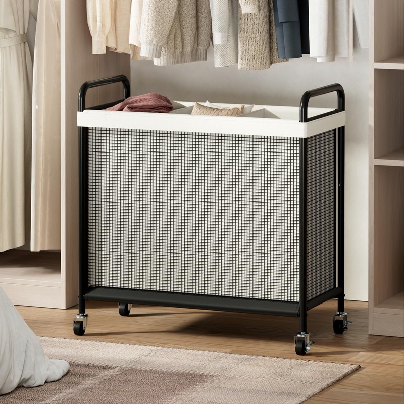 WOWLIVE Laundry Hamper 3 Section, 120L Rolling Laundry Basket with