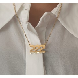 Angel Number 222 Necklace for Women, Gold/Silver Dainty Pendants Choker Chain Old English Numerology Jewelry