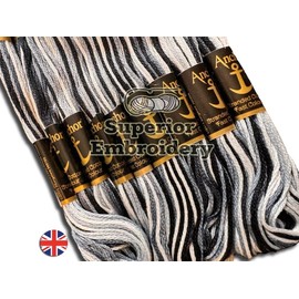 12 Skeins Anchor Black White Grey Variegated Mix Multi Colour Stranded Cotton Embroidery Threads Cross Stitch Threads 100% Cotton, (Shade No. 02526) UK