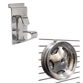 Slatwall Wheel Holder/Wheel & Rim Display Hook for Slatwall Panels - Chrome - 1 Unit