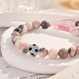 FAOSCI Natural Stones Bracelets for Women Football Charm Bracelets Jewelry for Grandma/Mom/Daughter/Teachers/Friends Soccer Gifts for Birthday Christmas Graduation