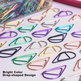 VENCINK - Clips de papel multicolor para lágrima, 300 piezas Diseño en forma de gota, acero inoxidable liso, tamaño pequeño, para suministros de oficina, niñas y estudiantes escolares