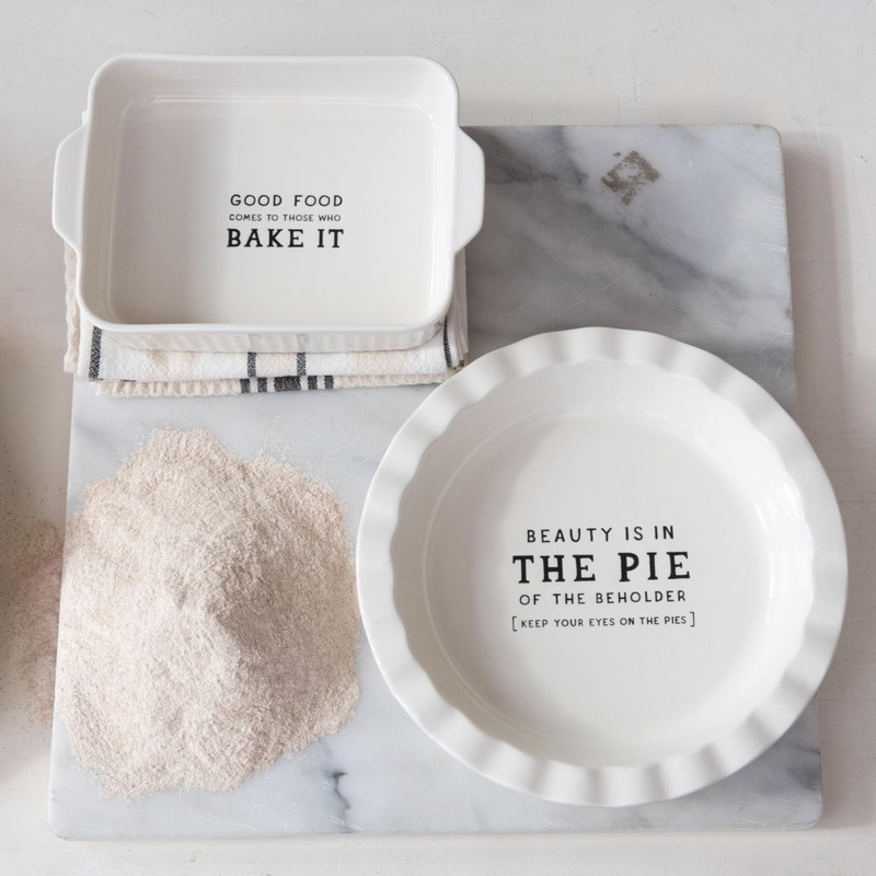 Creative Co-Op Stoneware Baker with Good Food Comes To Those